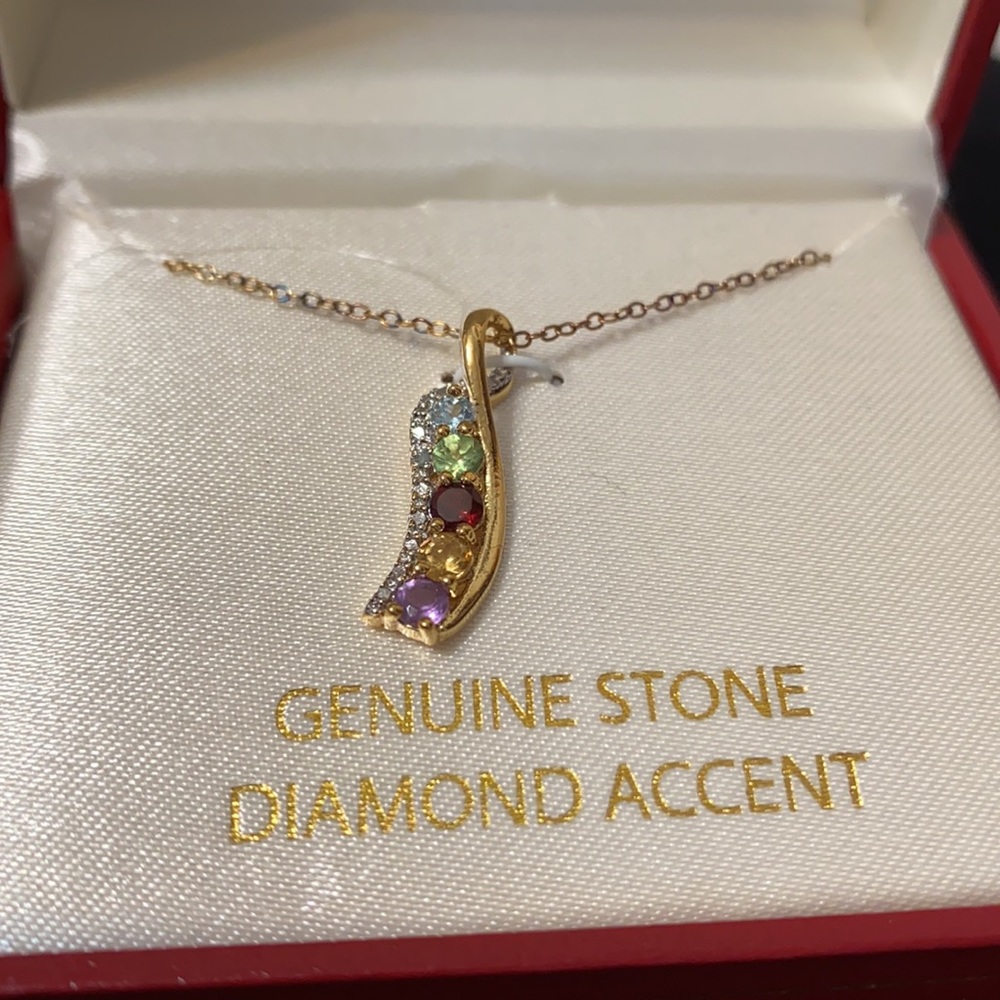 ✨ 18K Gold Over Sterling Silver Necklace with Genuine Stone & Diamond Accent